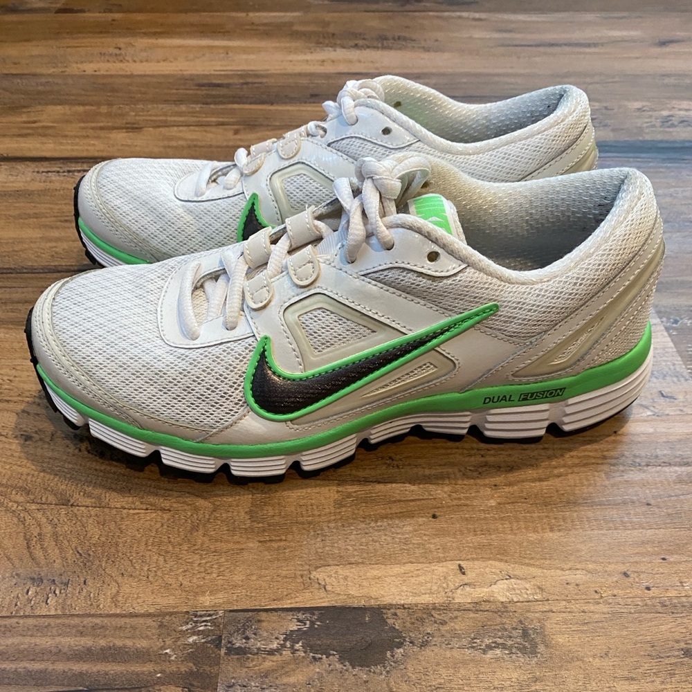 Nike White and Green Athletic Shoes